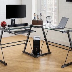 Walker Edison - 52" L-Shaped Modern Glass Corner Computer Desk