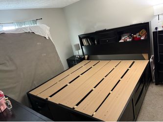 Black Bedroom Set with Dresser, Mirror, Nightstand, and Storage Bed Frame