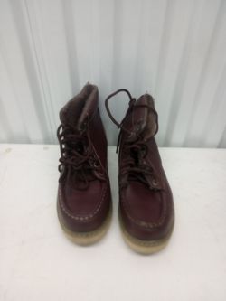 Burgundy Leather Moc Toe Lace-Up Boots
