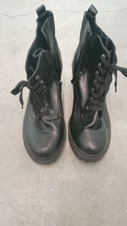 Black Leather Lace-Up Combat Boots