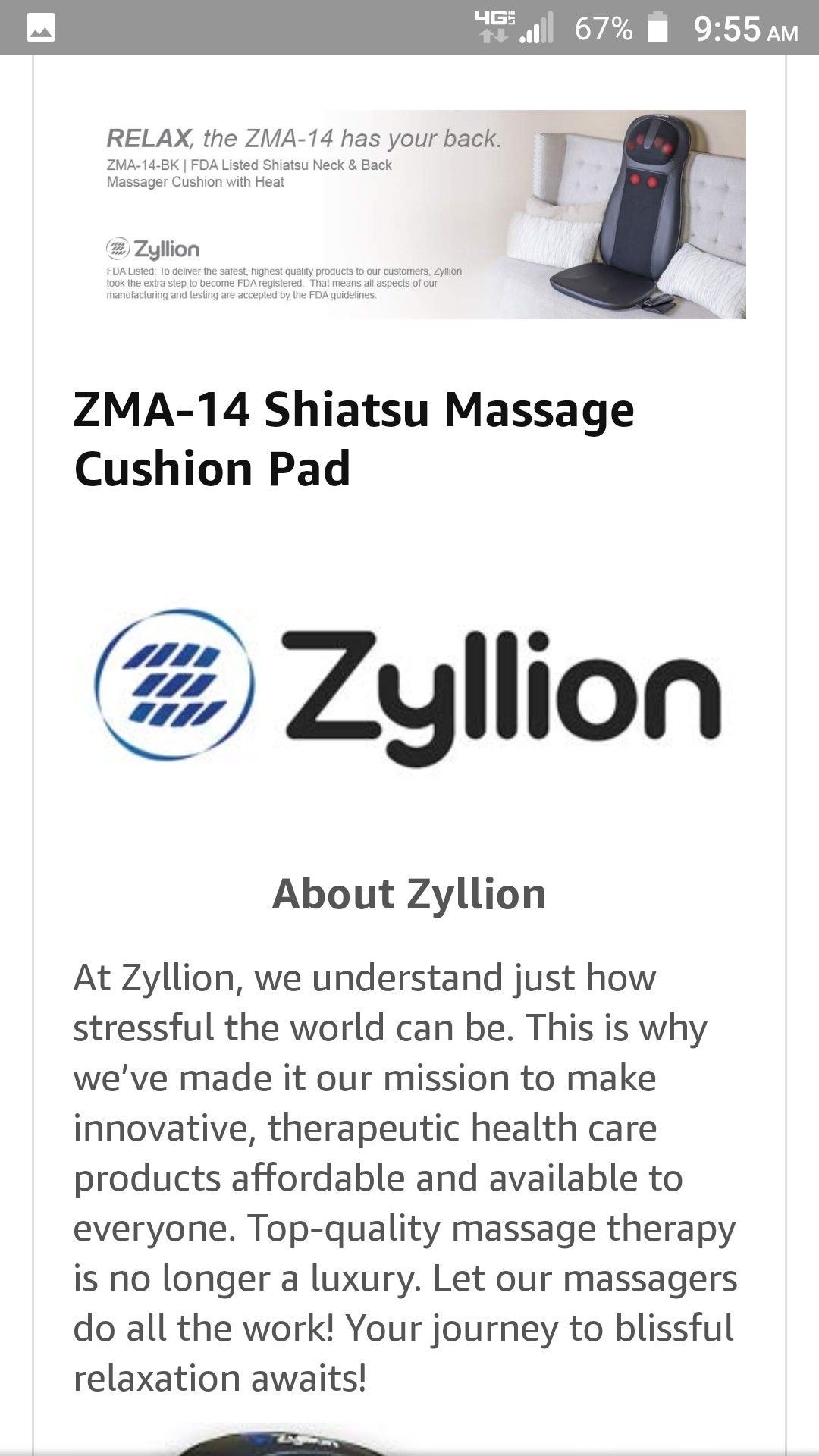 Zyllion ZMA-14 Shiatsu Massage cushion