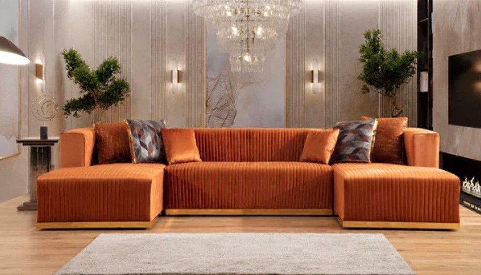 Juliana Orange Velvet Double Chaise Sectional