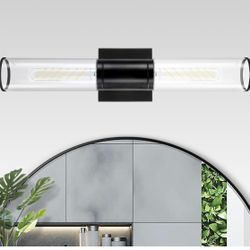 New In Box 2Light Bathroom Vanity Light Fixtures Over Mirror,Matte Black with Clear Glass Shade,Modern Wall Sconce for Bedroom,Living Room,Hallway,E26