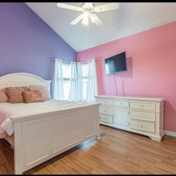 White Real Wood Bedroom Set 