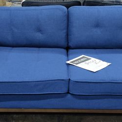Brand New Blue Couch With Wooden Frame 