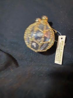 Small Woven Gold Basket Ornament with Tag