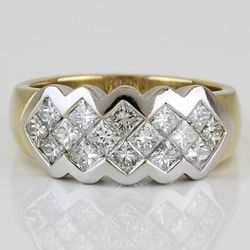 18 Karat Two-Tone Gold Princess Diamond Geometric Zig-Zag Band Ring