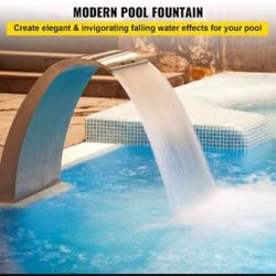 Pond Waterfall Spillway 17.7 x 11.8 x 23.6 in. Swimming Pool Waterfall with Curved Design Pool Fountain for Pool, Silver

