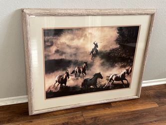 The Last Roundup Framed Photograph Don Schimmel Wooden Cowboy Horse 37”x30.5”