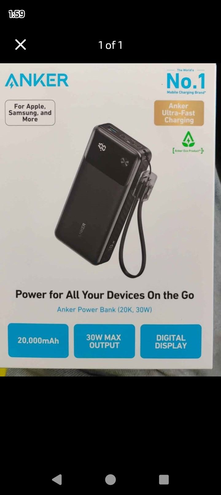 ANKER Power Bank 20k, 30W, Digital Display