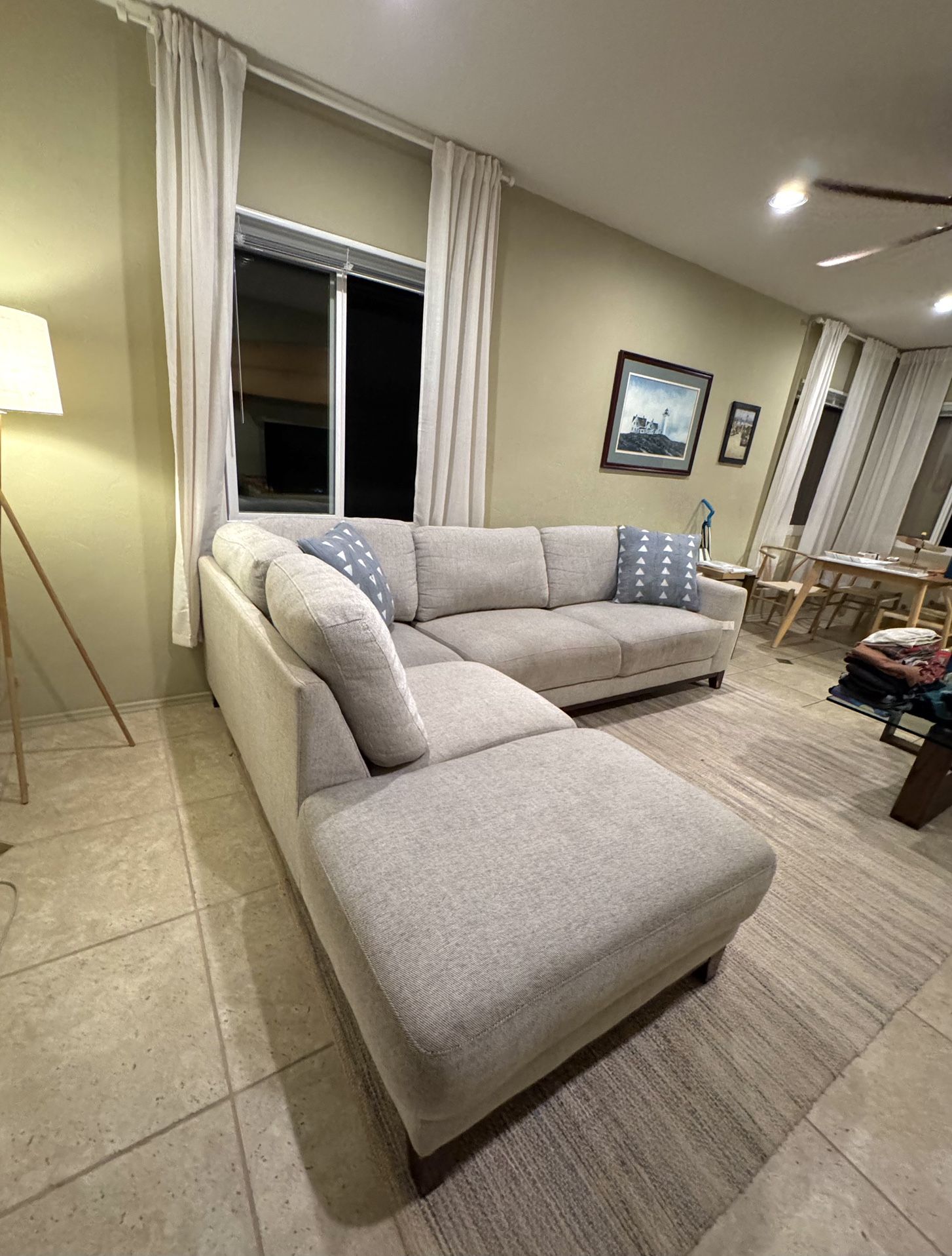 Living Spaces Cobblestone Light Grey L-Shaped Sectional Couch with Chaise