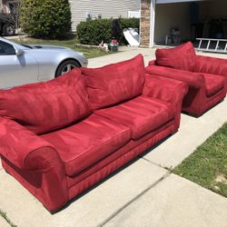 Beautiful & Comfy Red Couch W/ Chair - Matching Set! 