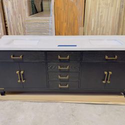 80” Beautiful Bathroom Vanity in Black, double sink soft close solid wood $1,149 