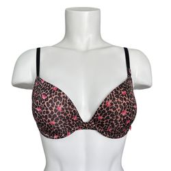 NWOT Victoria’s Secret Women’s Brown Leopard & Rose Print Push-Up Bra Size 32D