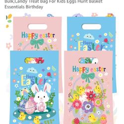 Elanket 40 Pack Easter Treat Bags,Plastic Easter Bags With Handles Bunny Party Favor, Gift Goodie Bag Bulk,Candy Treat Bag For Kids Eggs Hunt Basket E