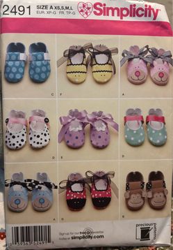 Baby Shoes Simplicity 2491 Size XS-L Uncut