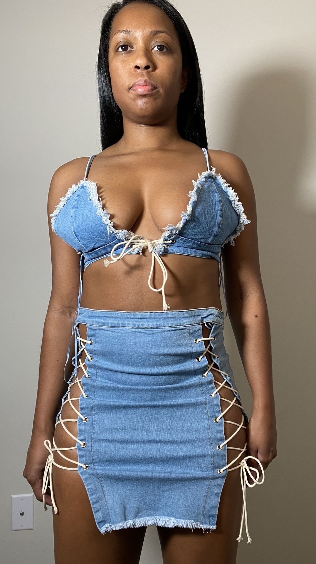 Denim Jean Skirt Set