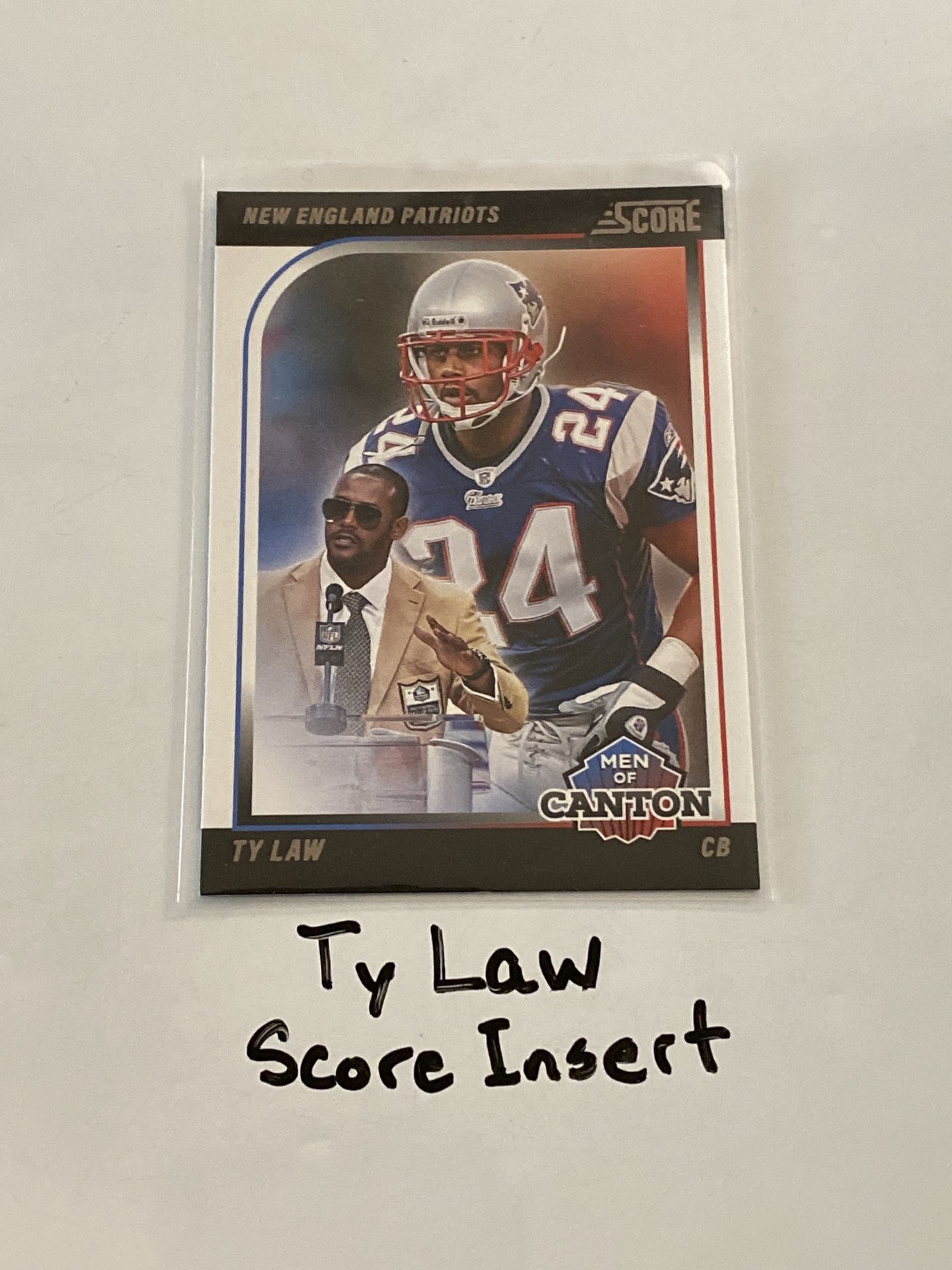 Ty Law New England Patriots Hall of Fame CB Score Short Print Insert Card.