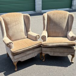 Antique Velvet Wing Back Chairs 