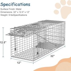 ZENY Cage for live animals, 32 x 12.5 x 12 inches, steel cage for rabbits, stray cats, squirrels, raccoons, moles, skunks, skunks and squirrels