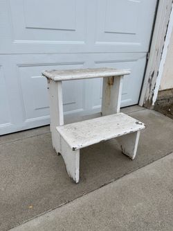 Vintage White Wood Two Step Stool – Primitive Farmhouse Décor