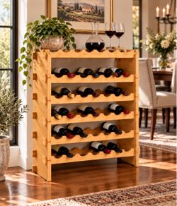 Stackable Bamboo Wine Rack, 54 Bottle Capacity, Easy to Assemble