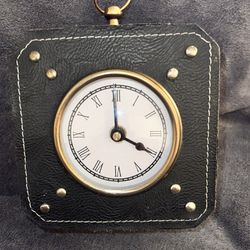 Prestige Vintage Leather Travel Clock Antique Quartz