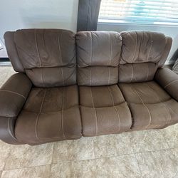Sofa Love Seat Set With Recliners, Flex Steel Brand Love Seat Is Electric Recliners  Large Sofa Is Manual Lever 