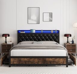 King LED Bed Frame W/ Storage & USB - KLVUP135