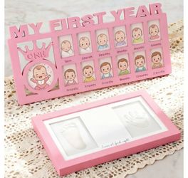 Baby First Year Photo/Hand Footprint Frame Set