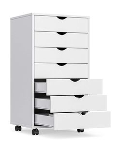 7-Drawer White Vertical Mobile File Cabinet Storage Cupboard 