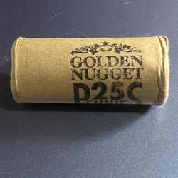 Golden Nugget Hotel/Casino 1959 Lincoln Cent.25roll Crimped By Golden Nugget And Artistic Iron Clock 