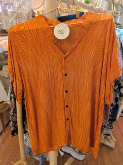 Orange Crinkle Texture Button-Front Top