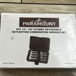 Paramount 9 Piece Stubby Ratcheting Combination Wrench Set, 1/4" to 3/4 inch