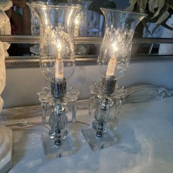 Vintage hurricane lamps with prisms