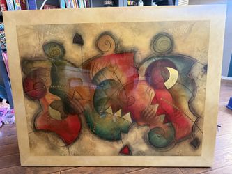 Large Modern Abstract Wall Art w/ Custom Epoxy Wood Frame