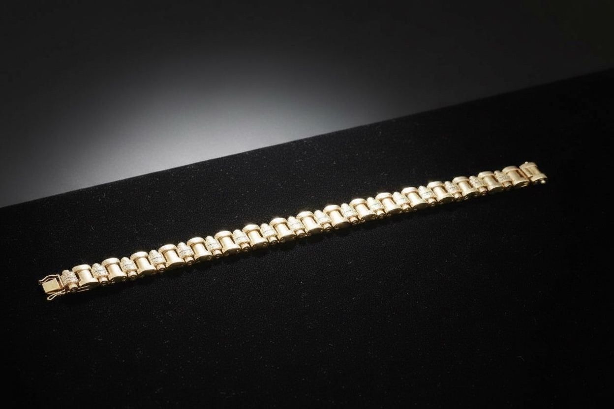 10K Two Tone Gold Diamond Cut Bracelet 8.5 Inches 13 Grams 7mm Wide Not Scrap
