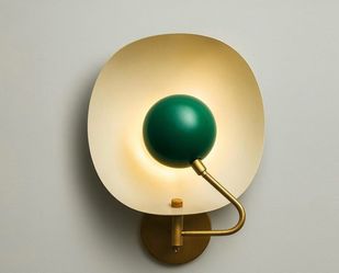 Mid Century Modern Green Globe Brass Wall Sconce