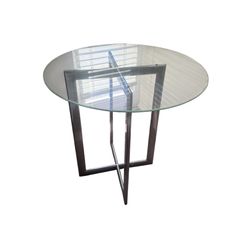 Midcentury Modern Glass + Chrome Silver Pedestal 30” Dining Nook Designer Table $2,600 MSRP