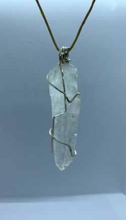 Clear quartz pendant stone single termination Crystal Hand wrapped in California