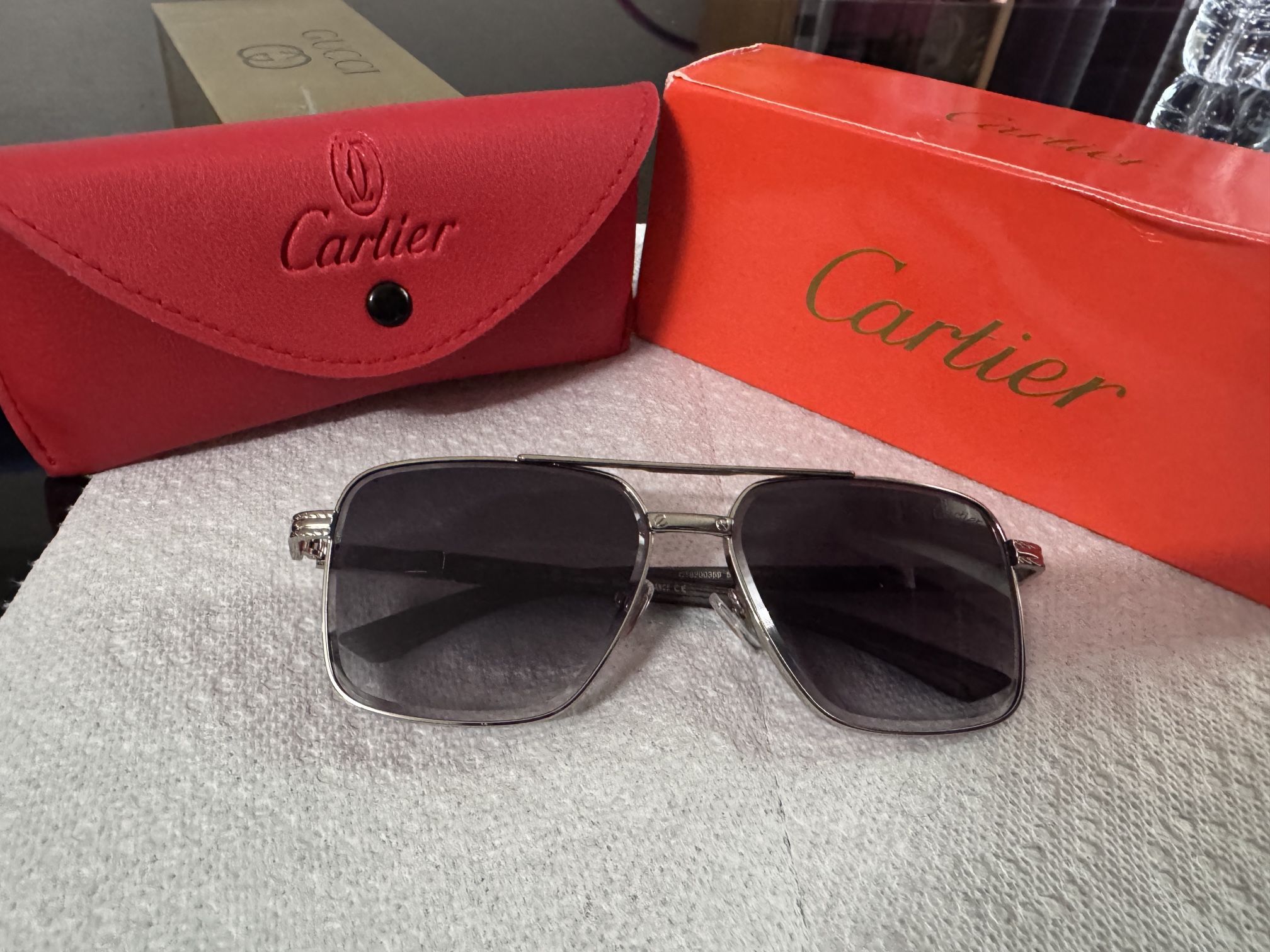 Cartier Sunglasses – Square Aviator Style with Silver Frame
