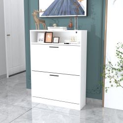 Shoe Storage Cabinet with 2 Flip Drawers, Sturdy Wood Hidden Shoe Storage, Freestanding Narrow Slim Shoe Organizer for Front Door Entrance, Living Roo