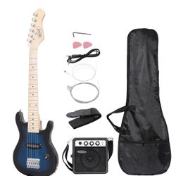 Blue 30" Inch Kids Electric Guitar With 5W Amp Cable Cord shoulder strap New (Blue)