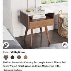 Walnut Nightstand W/ Faux Marble Top in  Great Condition!