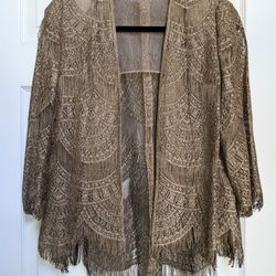 Sugarplum Womens 2 Pc 1920s Flapper Style Dress & Jacket Set Lurex Lace Metallic