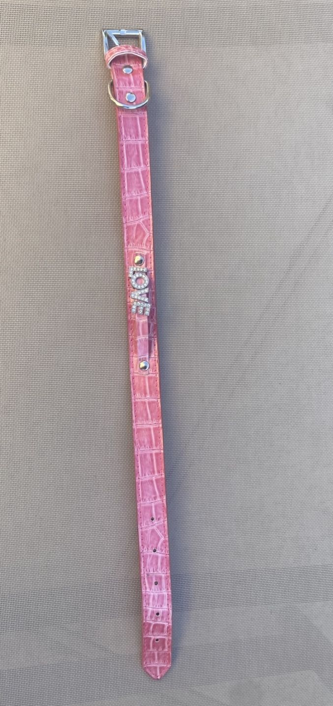 pink leather dog collar 19"