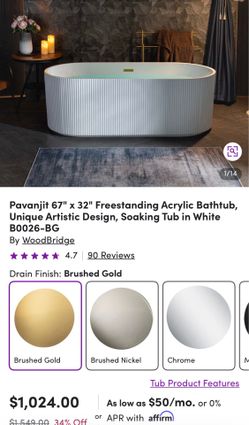 Pavanjit 67" x 32" Freestanding Acrylic Bathtub, Unique Artistic Design, Soaking Tub in White