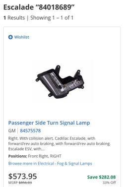 15-20 Cadillac Escalade passenger turn signal
