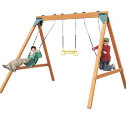 Swing-N-Slide PB 8360 Ranger Wooden Swing Set with Swings, Brown 