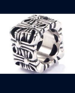 Chrome Hearts 2003 Square Cemetery Double Cross Ring 3/4” Thick Stainless Steel